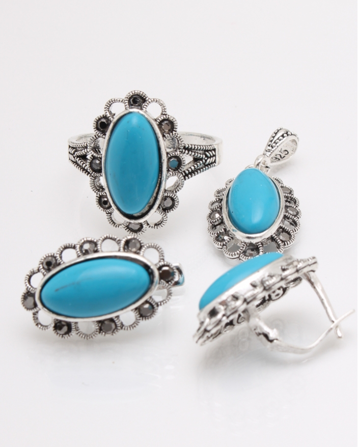 Set argint piatra bleu si marcasite cod 3-22711, gr11.3