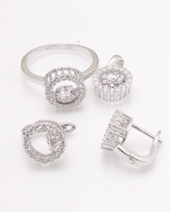 Set argint rotund si cubic zirconia cod 3-24092, gr8