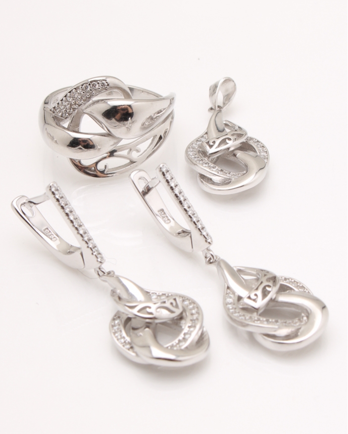 Set argint rodiat cubic zirconia cod 3-25268, gr15.1