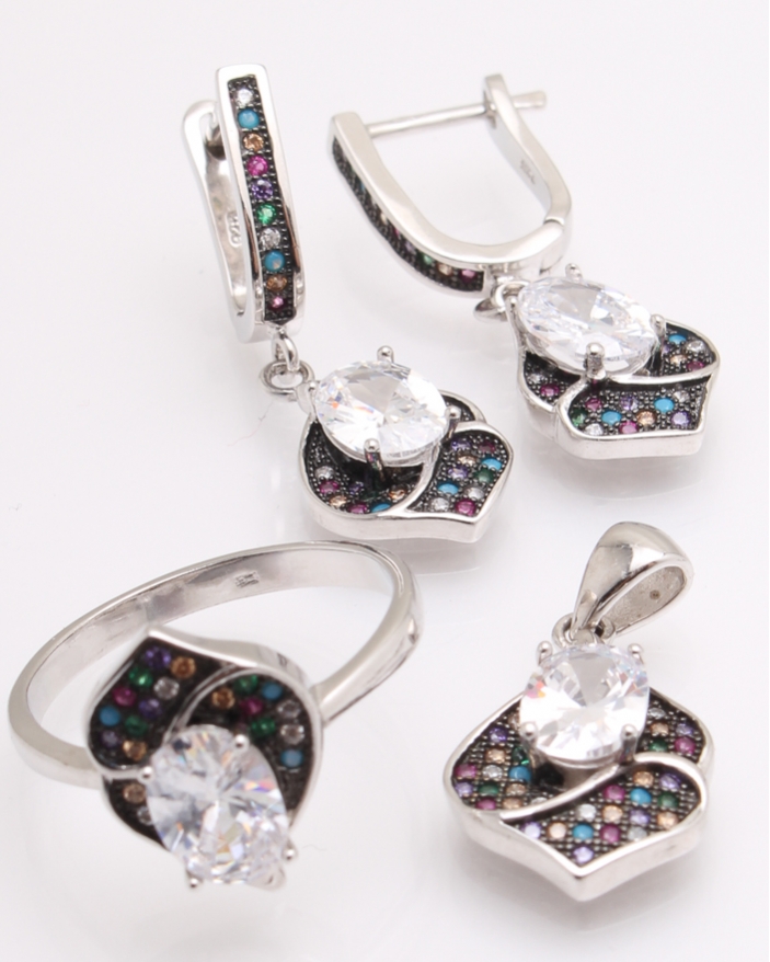 Set argint pietricele cubic zirconia colorate cod 3-26188, gr10.7