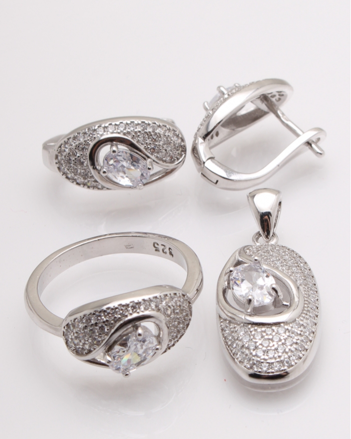 Set argint rodiat cu pietre cubic zirconia cod 3-26190, gr12.1