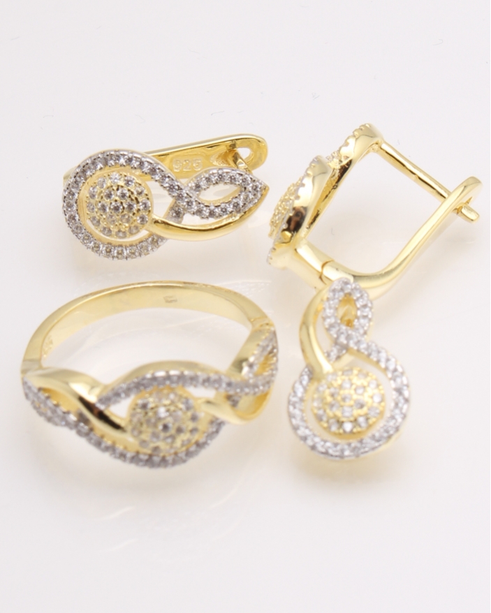 Set argint rodiat cu galben si cubic zirconia cod 3-26238, gr9.2