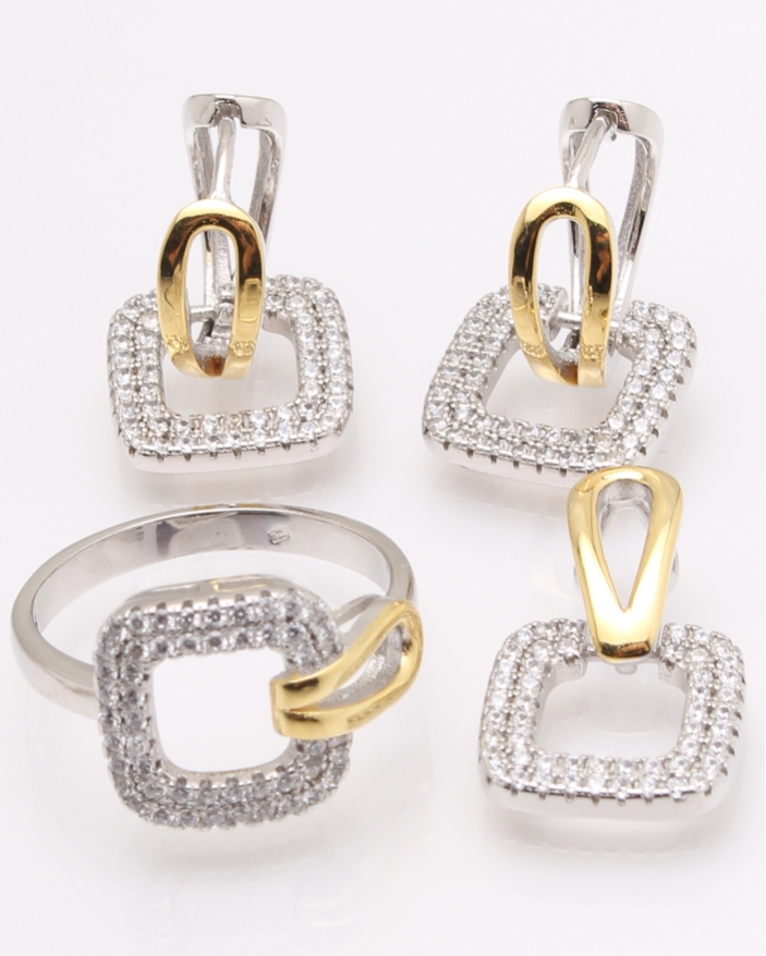 Set argint rodiat cu galben si cubic zirconia cod 3-26251, gr11.9