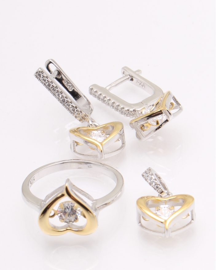 Set argint inima si cubic zirconia cod 3-26306, gr9.1