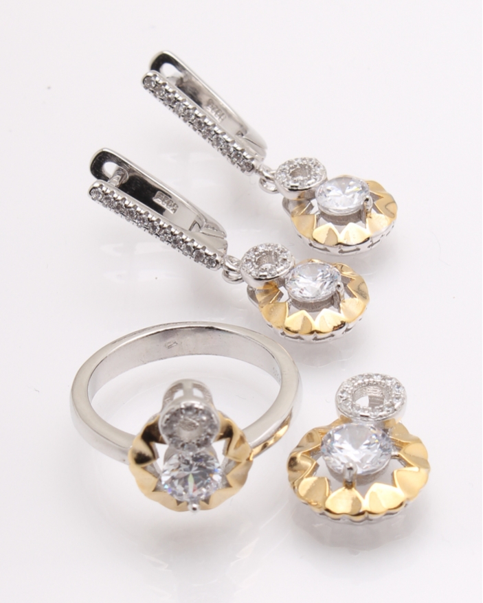 Set argint rodiat cu galben si cubic zirconia cod 3-26341, gr10.3