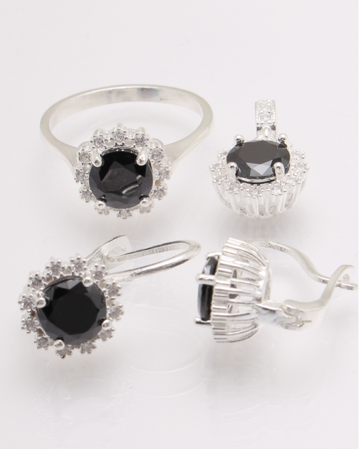 Set argint cubic zirconia negru cod 3-28317, gr9.4