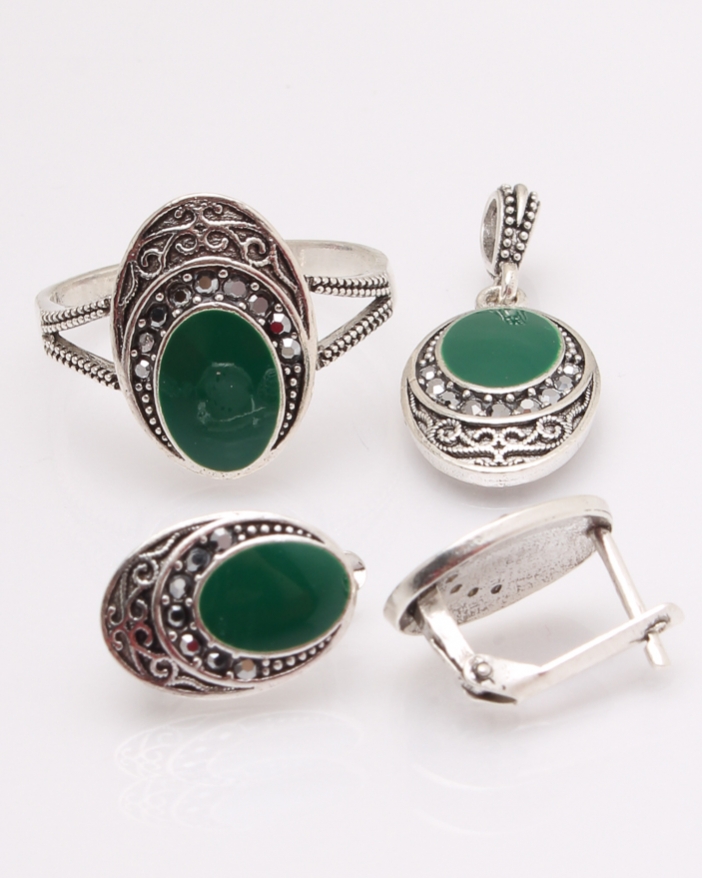 Set argint cu email si marcasite cod 3-29624, gr7.8