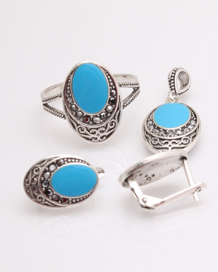 Set argint cu email si marcasite cod 3-29625, gr7.7