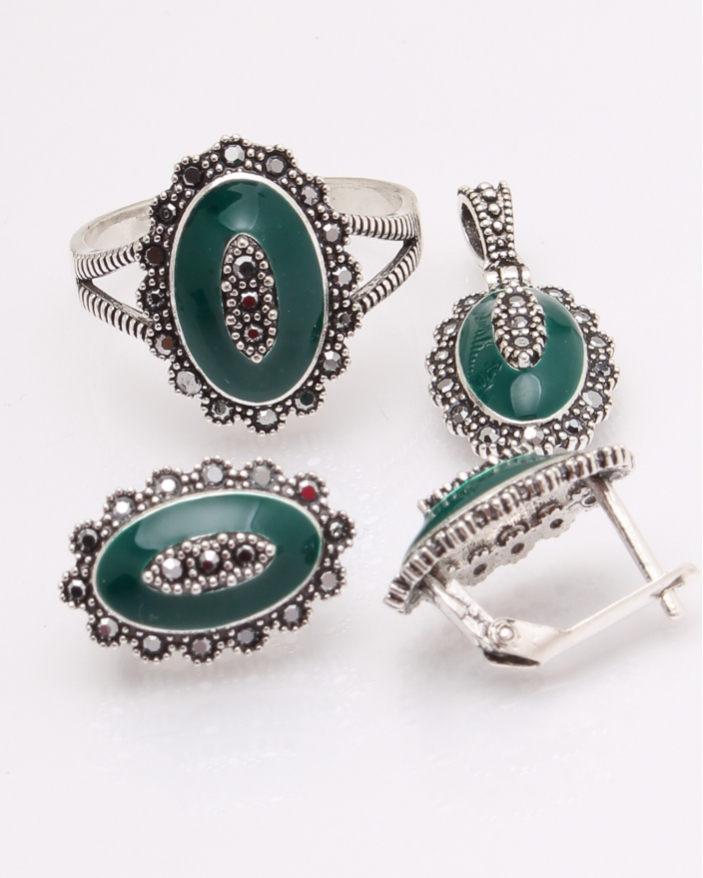 Set argint cu marcasite si email cod 3-29635, gr9