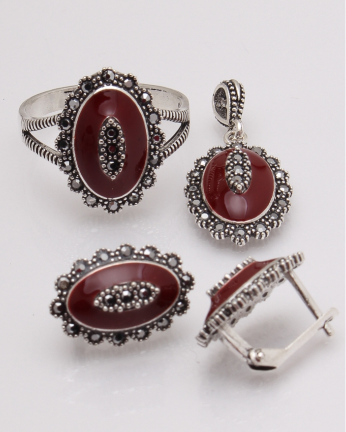 Set argint cu marcasite si email cod 3-29637, gr9.2