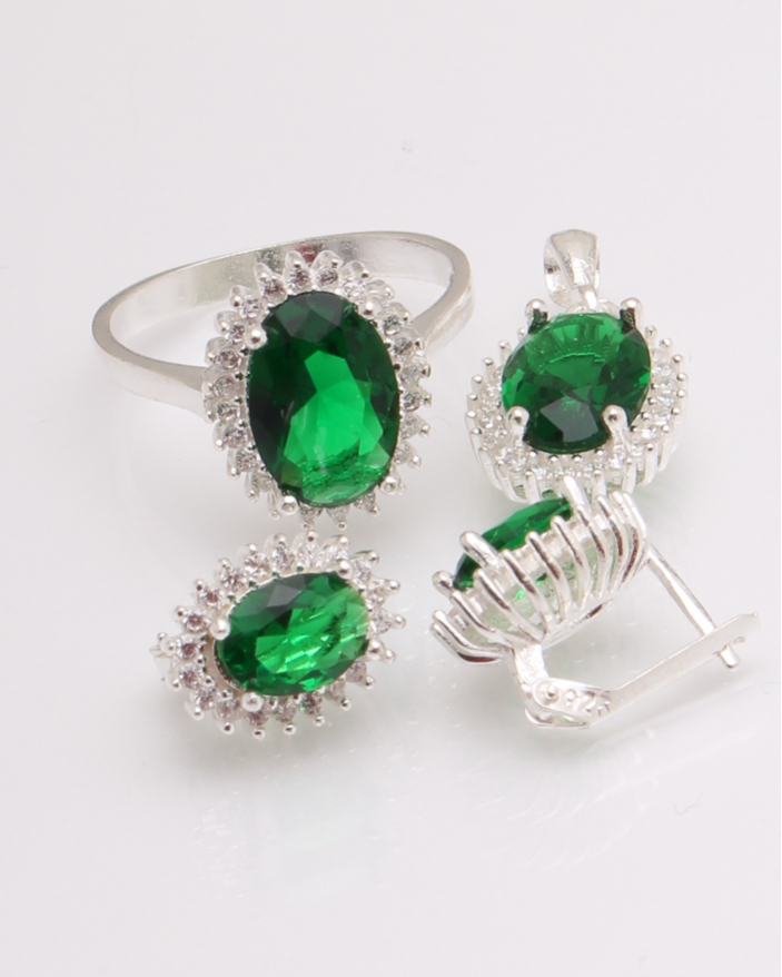 Set argint si cubic zirconia cu piatra verde cod 3-30303, gr9.4