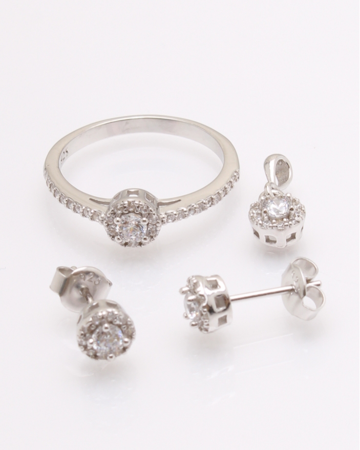 Set argint rotund si cubic zirconia cod 3-32726, gr3.4