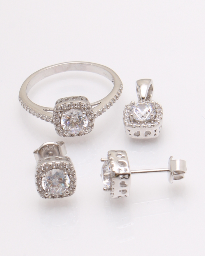 Set argint patrat si cubic zirconia cod 3-32730, gr5.1